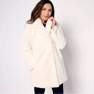 Dennis Basso Size 2X 30th Anniversary Faux Fur Coat Solid Winter White